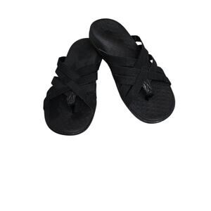 Vionic Woven Stretch Gore Thong Sandals Black Open Toe Support Comfy Orthotic 6